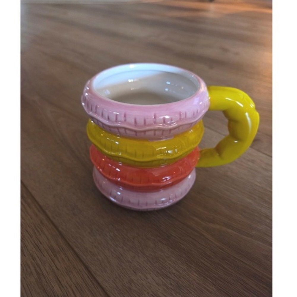 Urban Outfitters Stacked Macaron Ceramic Mug Pink Yellow Orange Glossy Kitsch
